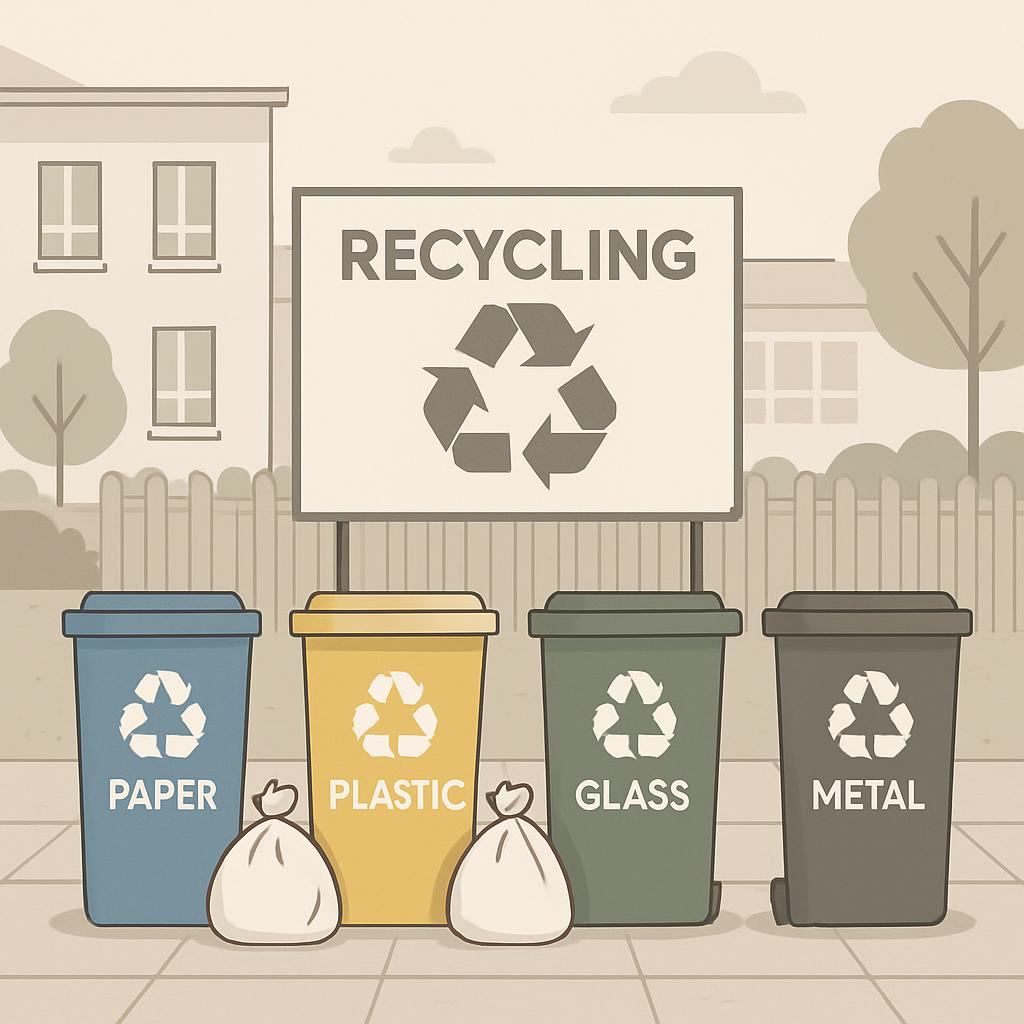 A cardboard box containing an envelope on a table, a glass of white milk with a donut in it, and a jar of red jam on a bla...